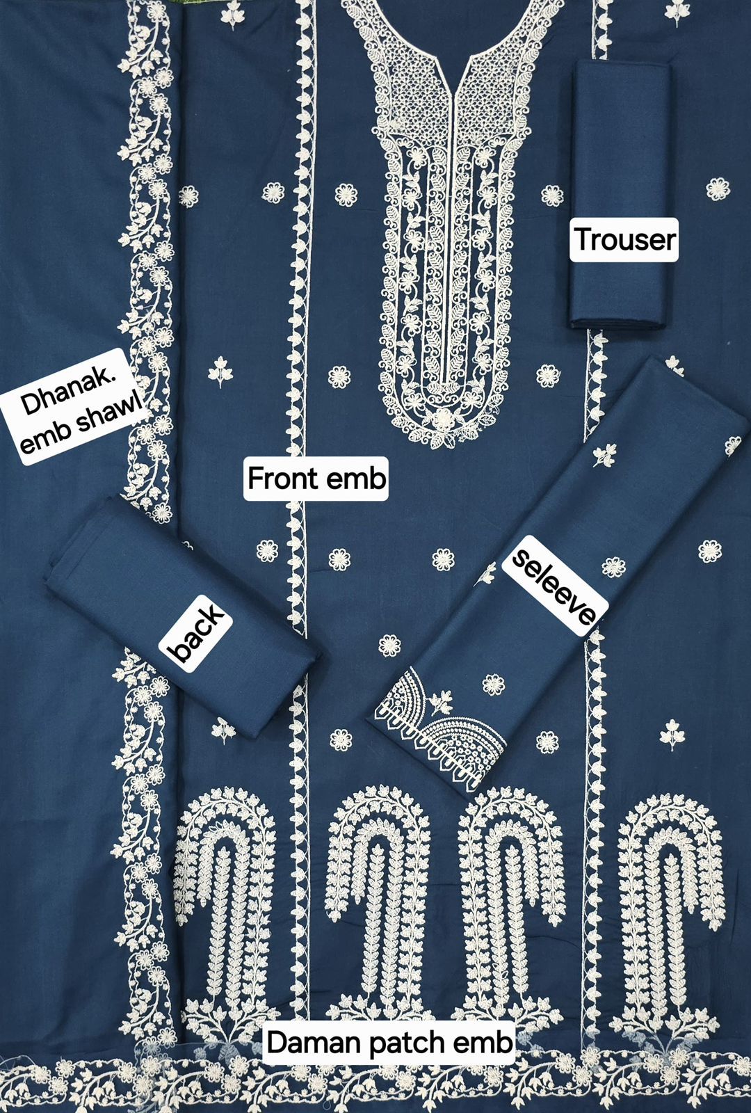 Qalamkar DHANAK EMB 3pc WITH DHANAK EMB DUPPATA - Image 3