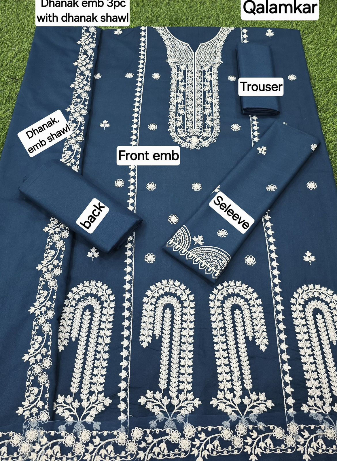 Qalamkar DHANAK EMB 3pc WITH DHANAK EMB DUPPATA - Image 2