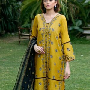 Bin Ilyas DHANAK EMB 3pc WITH BAMBER  EMB DUPPATA