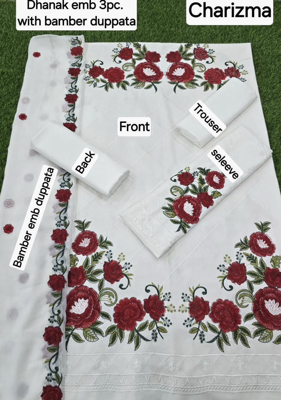 Charizma DHANAK EMB 3pc WITH BAMBER EMB DUPPATA - Image 2