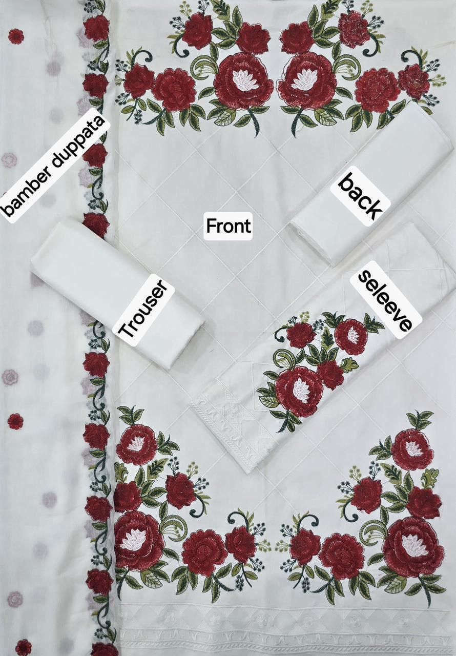 Charizma DHANAK EMB 3pc WITH BAMBER EMB DUPPATA - Image 3