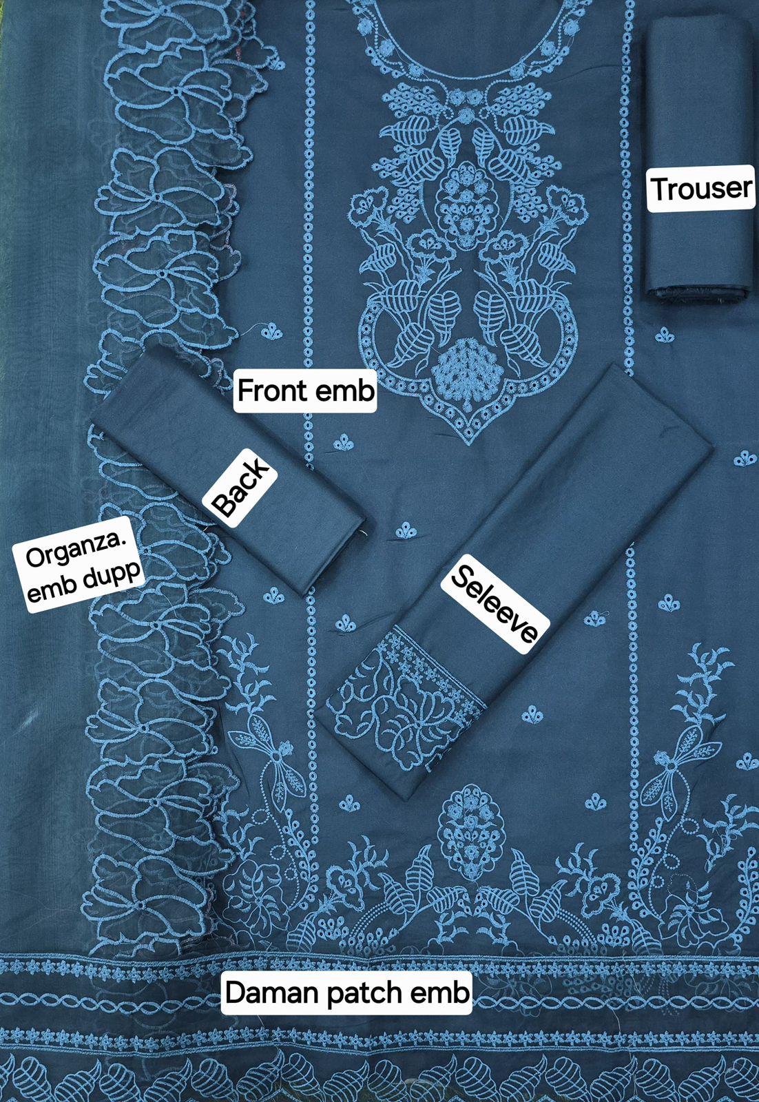 FEMENITE DHANAK EMB 3pc WITH ORGANZA EMB CUT WORK DUPPATA - Image 5