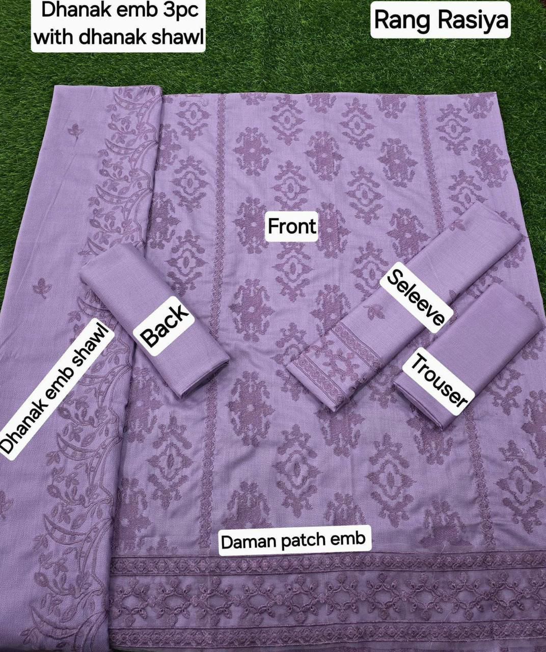 Rang Rasiya DHANAK EMB 3pc WITH DHANAK EMB DUPPATA - Image 2