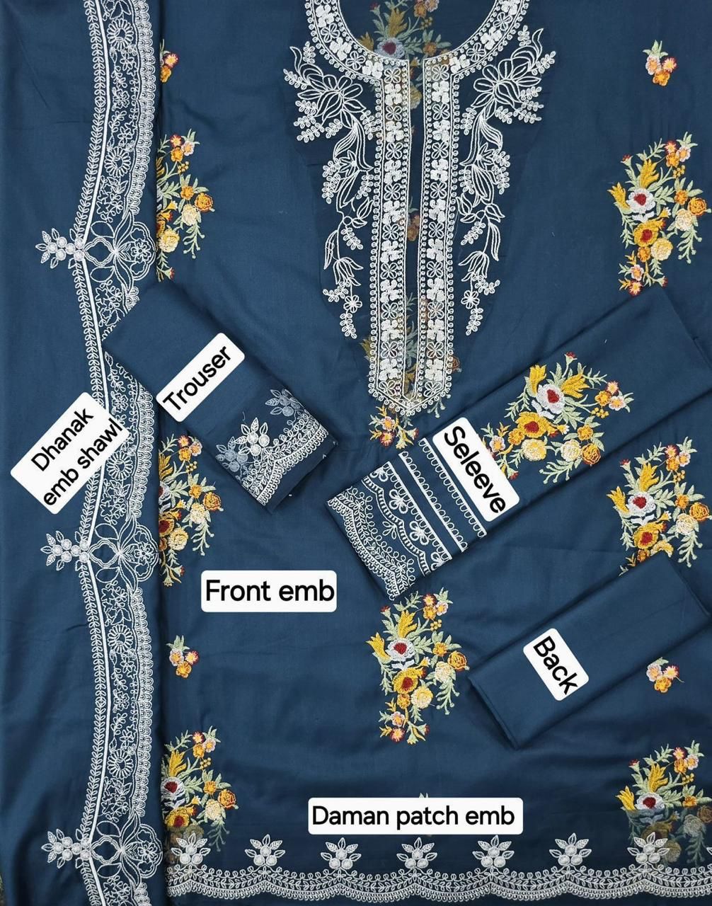 Crimson DHANAK EMB 3pc WITH DHANAK EMB DUPPATA - Image 3