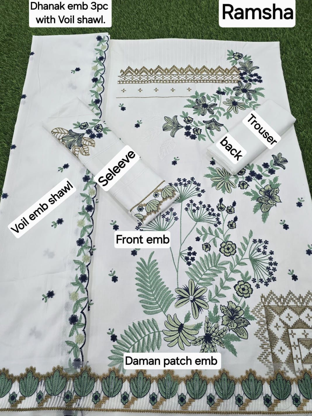Ramsha DHANAK EMB 3pc WITH DHANAK EMB DUPPATA - Image 2