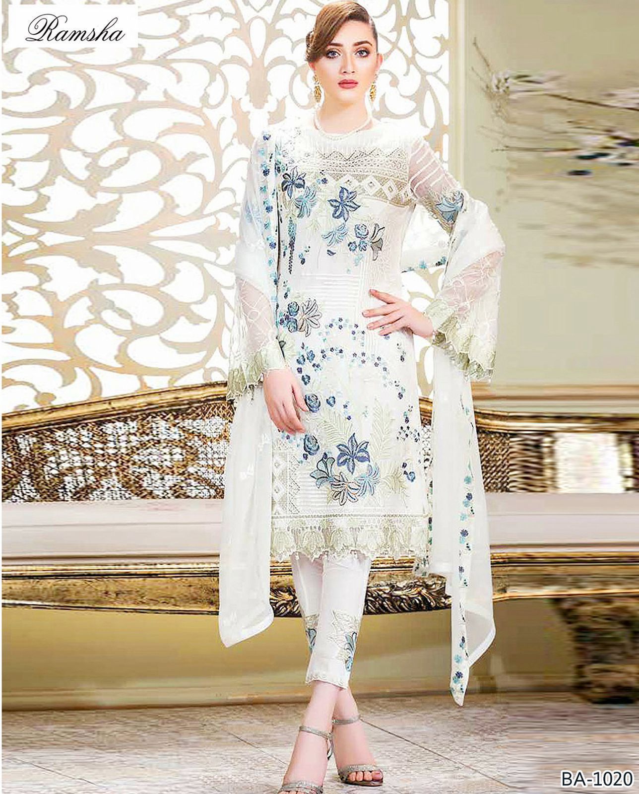 Ramsha DHANAK EMB 3pc WITH DHANAK EMB DUPPATA